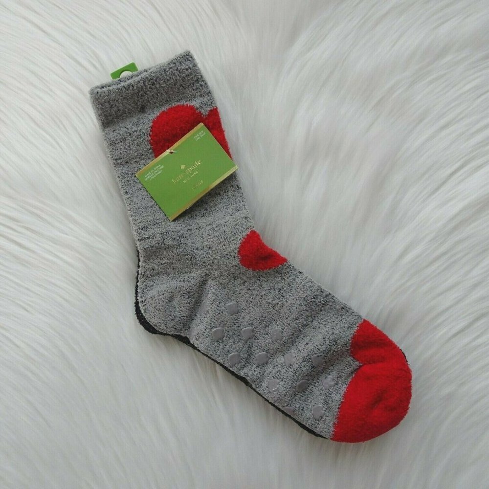Kate Spade 2-Pairs Crew Socks Anti-Skid Heart Shimmer Metallic One Size NEW